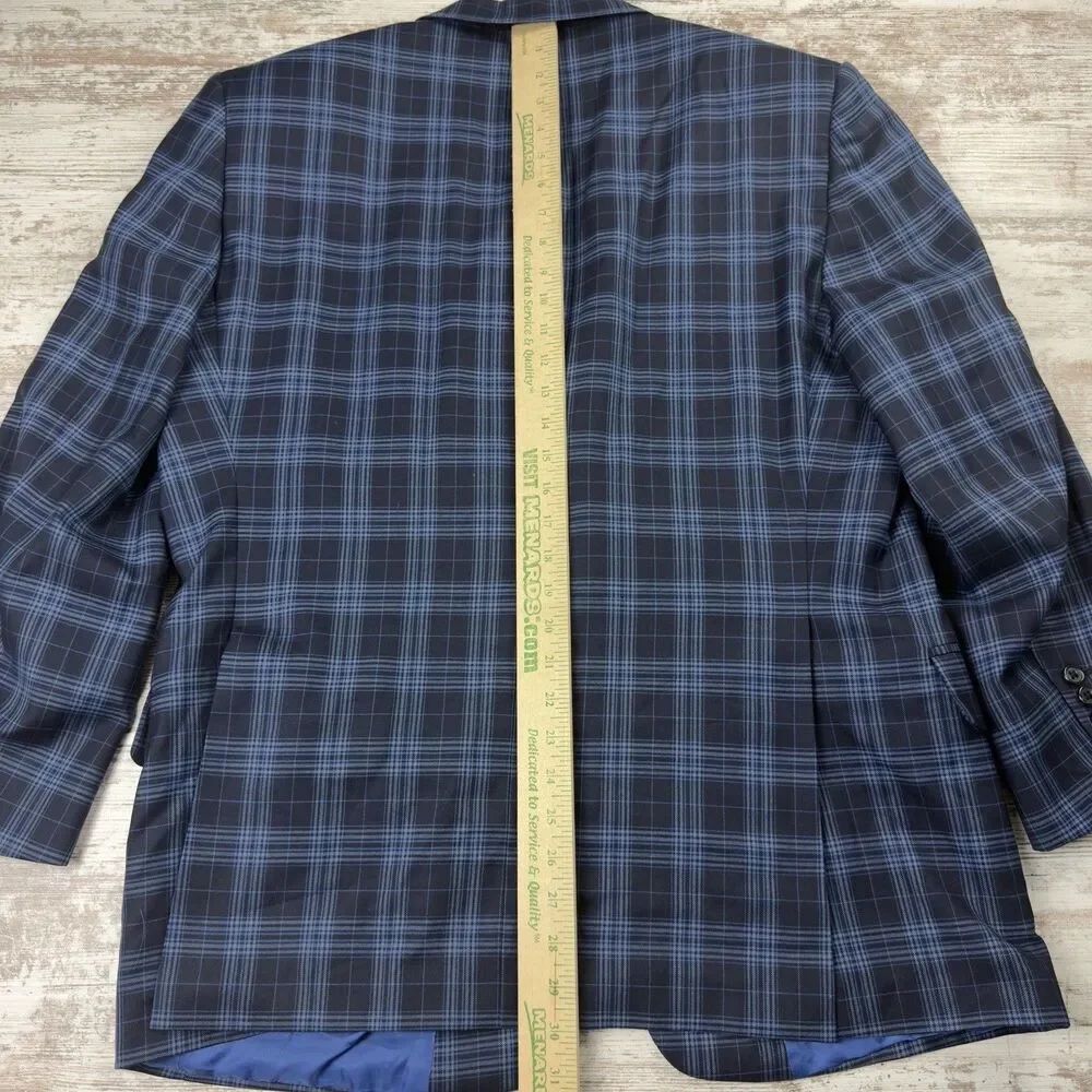 Tom James Super 140s Wool Plaid Sport Coat Blazer Jacket Mens 45R Custom Tailore